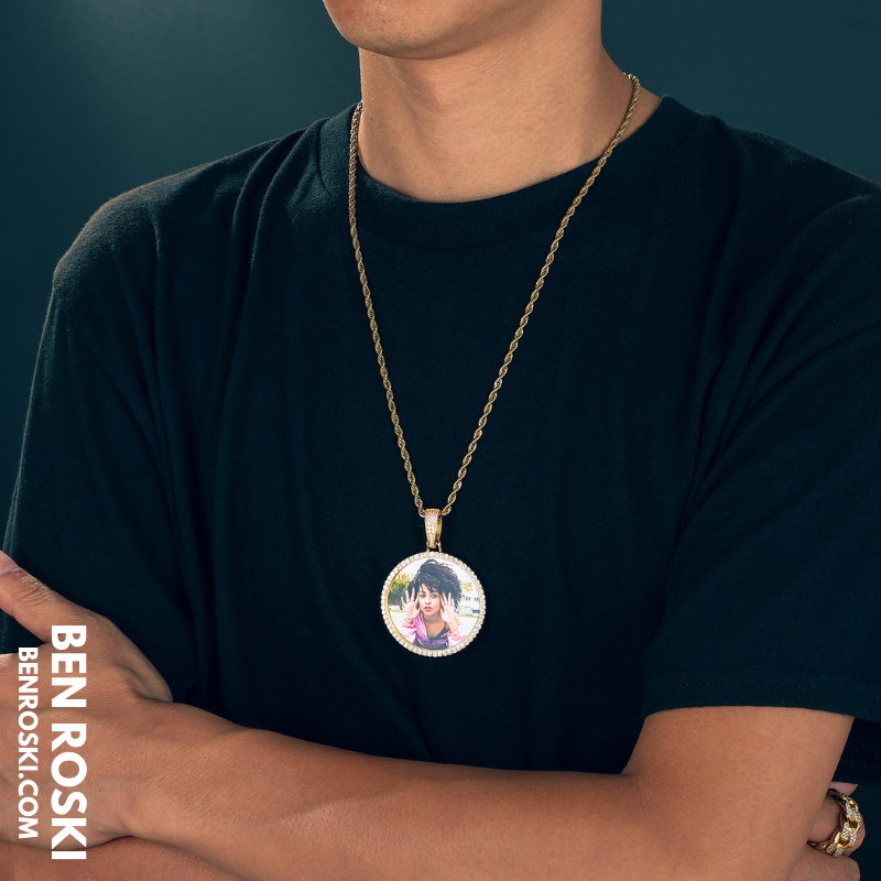 Custom Photo Round Pendant Sterling Silver or Gold & Rose Gold Plated | Moissanite | GRA Certified