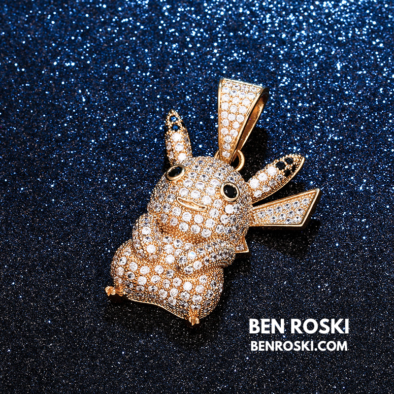 Iced-Out Pikachu Moissanite Pendant – Sterling Silver | Gold, Silver & Rose Gold | GRA Certified