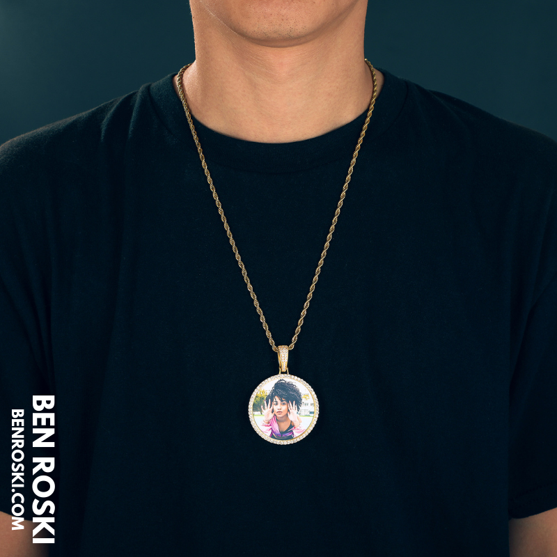 Custom Photo Round Pendant Sterling Silver or Gold & Rose Gold Plated | Moissanite | GRA Certified