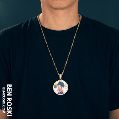 Custom Photo Round Pendant Sterling Silver or Gold & Rose Gold Plated | Moissanite | GRA Certified