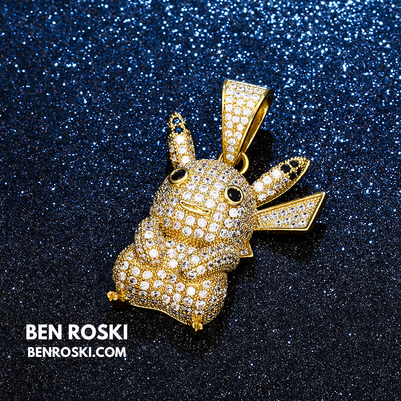 Iced-Out Pikachu Moissanite Pendant – Sterling Silver | Gold, Silver & Rose Gold | GRA Certified