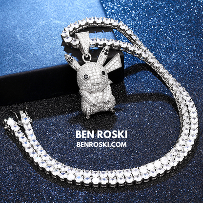 Iced-Out Pikachu Moissanite Pendant – Sterling Silver | Gold, Silver & Rose Gold | GRA Certified