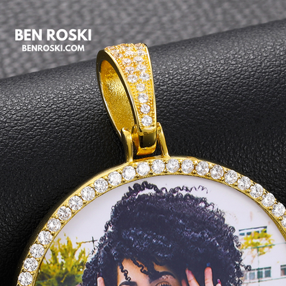 Custom Photo Round Pendant Sterling Silver or Gold & Rose Gold Plated | Moissanite | GRA Certified