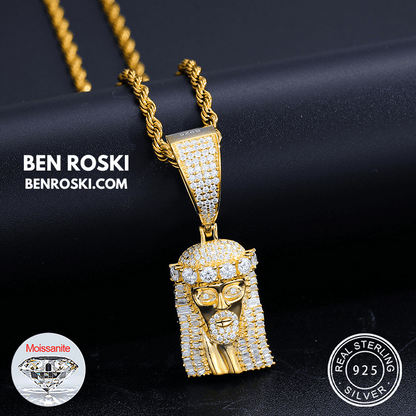 Jesus Face Moissanite Pendant Sterling Silver, Gold, or Rose Gold | VVS Moissanite | GRA Certified