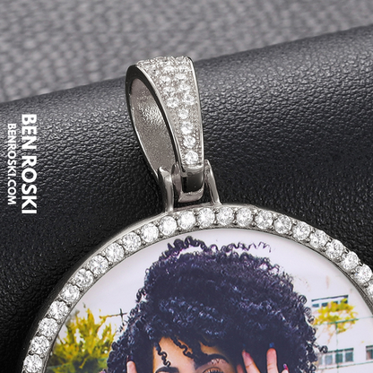 Custom Photo Round Pendant Sterling Silver or Gold & Rose Gold Plated | Moissanite | GRA Certified