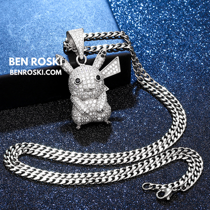 Iced-Out Pikachu Moissanite Pendant – Sterling Silver | Gold, Silver & Rose Gold | GRA Certified
