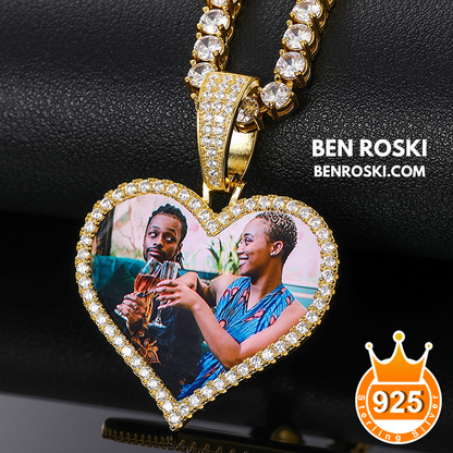Custom Heart Photo Pendant Sterling Silver, Gold, or Rose Gold | vvs Moissanites | Personalized