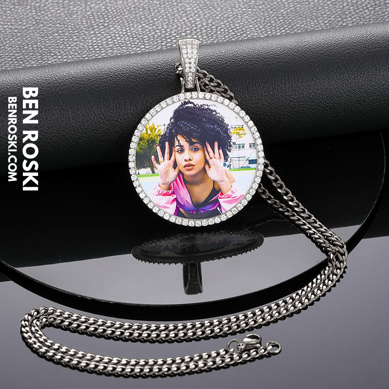 Custom Photo Round Pendant Sterling Silver or Gold & Rose Gold Plated | Moissanite | GRA Certified