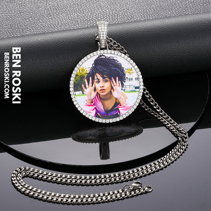 Custom Photo Round Pendant Sterling Silver or Gold & Rose Gold Plated | Moissanite | GRA Certified