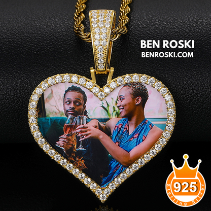 Custom Heart Photo Pendant Sterling Silver, Gold, or Rose Gold | vvs Moissanites | Personalized