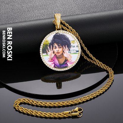 Custom Photo Round Pendant Sterling Silver or Gold & Rose Gold Plated | Moissanite | GRA Certified