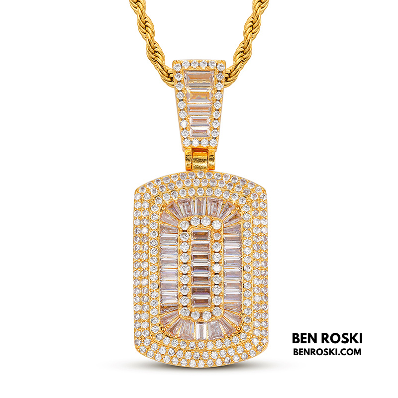 Baguette Cluster Dog Tag Pendant Sterling Silver, Gold & Rose Gold | VVS Moissanite | GRA Certified