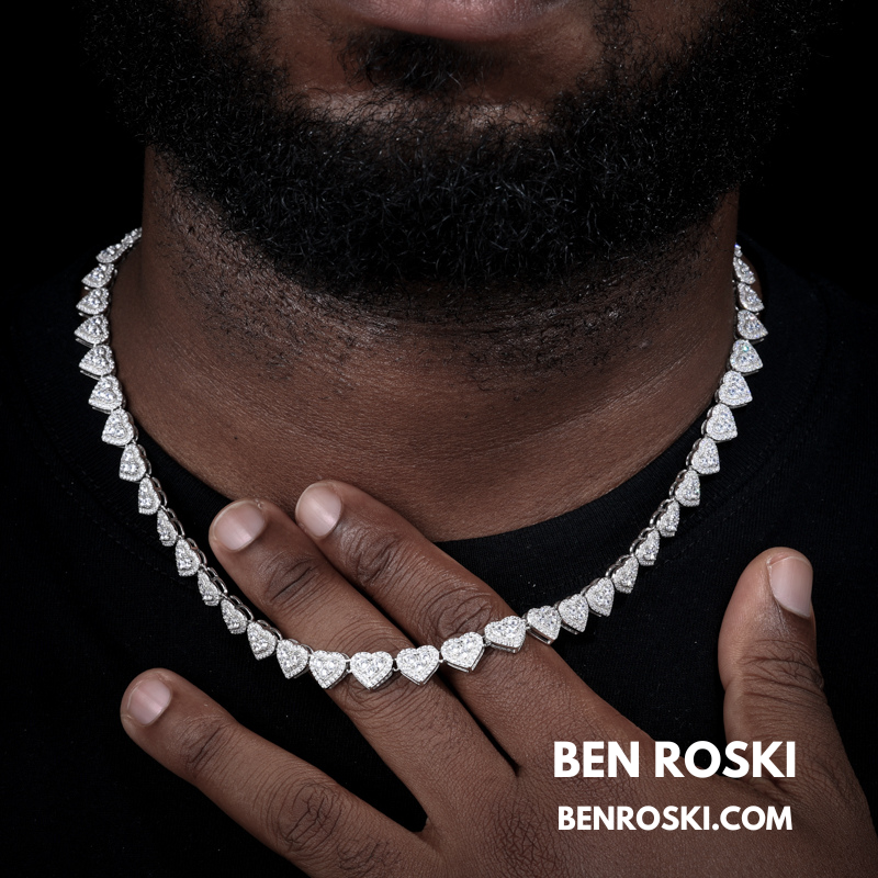 8MM Heart Moissanite Chain Sterling Silver, Gold, or Rose Gold | GRA Certified