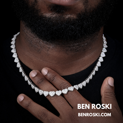 8MM Heart Moissanite Chain Sterling Silver, Gold, or Rose Gold | GRA Certified