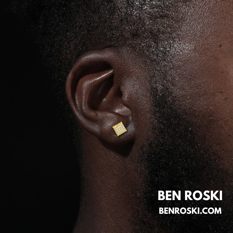 Square Micro-Pavé Stud Earrings Sterling Silver, Gold & Rose Gold Plated | VVS Moissanite | GRA Certified