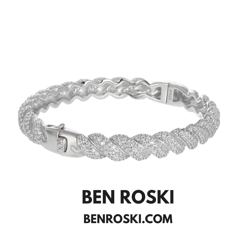 Baguette Moissanite Open Bangle Sterling Silver, Gold Plated & Rose Gold Plated over 925 Silver | GRA Certified