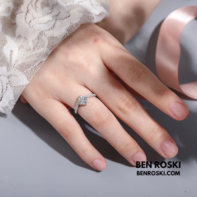 Moissanite Solitaire Halo Ring Sterling  Silver, Gold, or Rose Gold | VVS Moissanite | GRA Certified