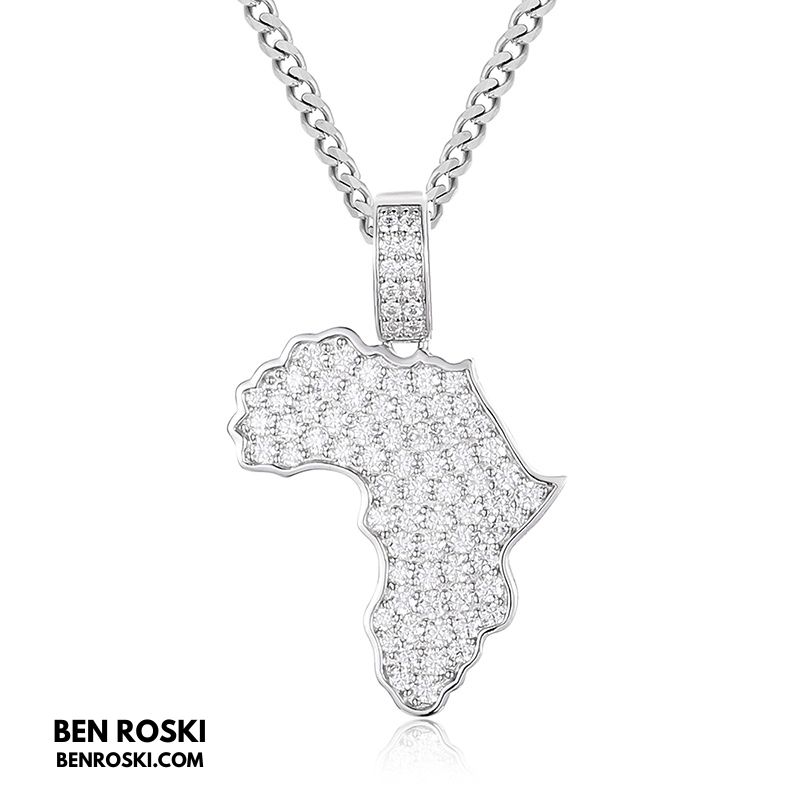 Africa Map Moissanite Pendant Sterling Silver or Gold/Rose Gold Plated | VVS Moissanite | GRA Certified