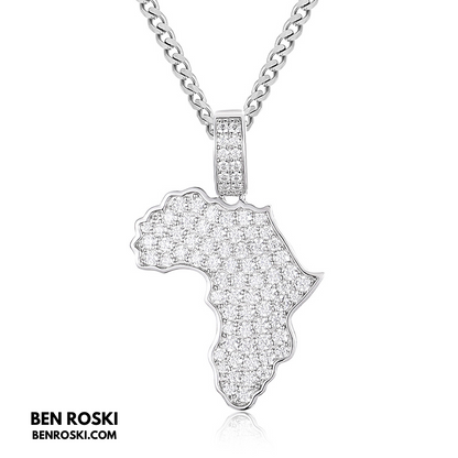 Africa Map Moissanite Pendant Sterling Silver or Gold/Rose Gold Plated | VVS Moissanite | GRA Certified