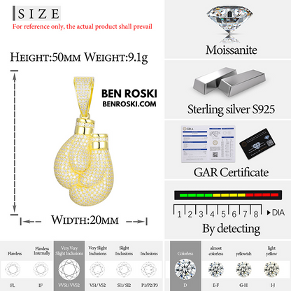 Boxing Gloves Pendant Sterling Silver, Gold & Rose Gold | VVS Moissanite | GRA Certified