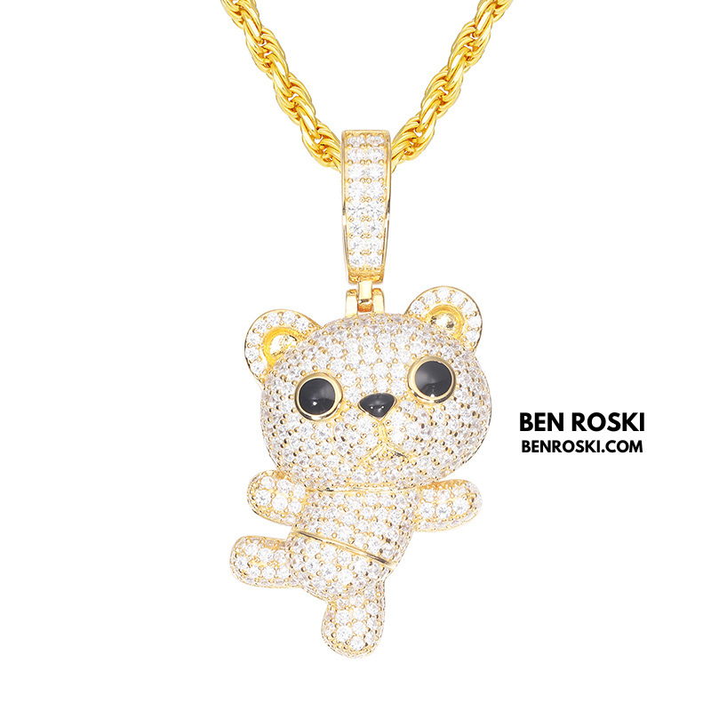 Dancing Teddy Bear Pendant Sterling Silver, Gold & Rose Gold | VVS Moissanite | GRA Certified