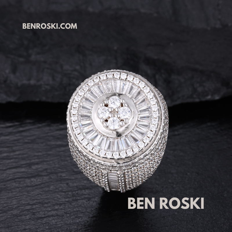 Round Baguette Cluster Ring – 21MM Width | VVS1 Moissanite | GRA Certified