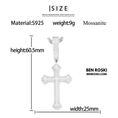 Iced Cross Pendant Sterling Silver, Gold & Rose Gold Plated | VVS Moissanite | GRA Certified