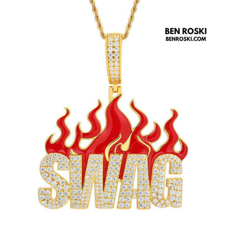 SWAG Flame Pendant Sterling Silver or Gold/Rose Gold Plated | VVS Moissanite | GRA Certified