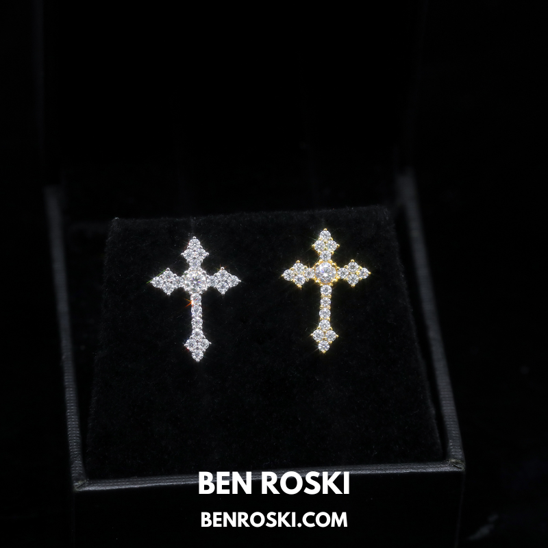 Moissanite Cross Stud Earrings Sterling Silver, Gold, or Rose Gold | VVS Moissanite | GRA Certified