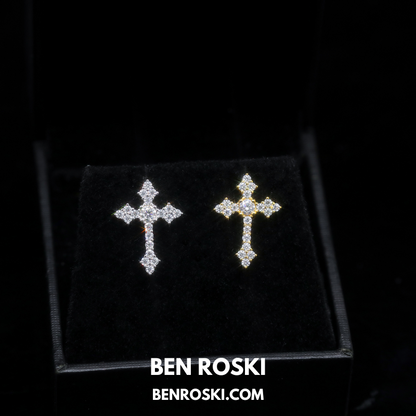 Moissanite Cross Stud Earrings Sterling Silver, Gold, or Rose Gold | VVS Moissanite | GRA Certified