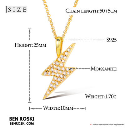 Lightning Bolt Moissanite Pendant | Sterling Silver, Gold & Rose Gold | GRA Certified
