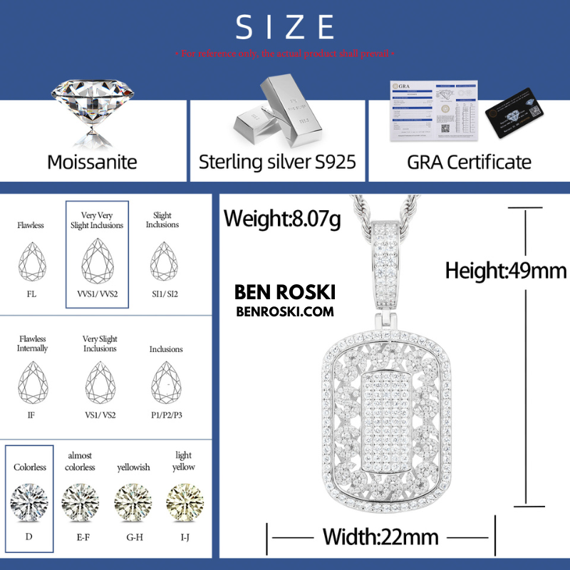 Iced Cuban Frame Pendant Sterling Silver or Gold / Rose Gold Plated | VVS Moissanite | GRA Certified