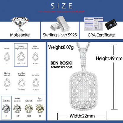 Iced Cuban Frame Pendant Sterling Silver or Gold / Rose Gold Plated | VVS Moissanite | GRA Certified