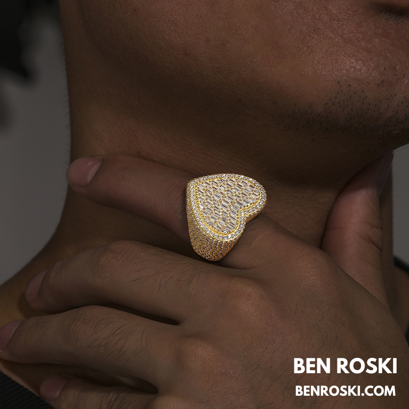 Heart Baguette Moissanite Ring Sterling Silver, Gold Plated or Rose Gold | GRA Certified