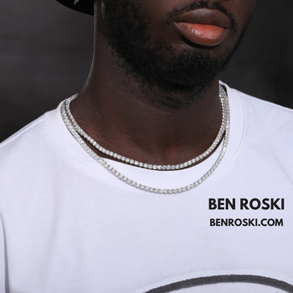 Moissanite Tennis Chain Necklace 3MM Sterling Silver, Gold & Rose Gold | VVS1 Moissanite | GRA Certified