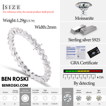 Thin Moissanite Eternity Band Sterling Silver or Gold / Rose Gold Plated | VVS Moissanite | GRA Certified
