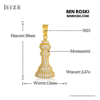 Moissanite Chess Piece Pendant Sterling Silver, Gold, or Rose Gold | VVS1 Moissanite | GRA Certified