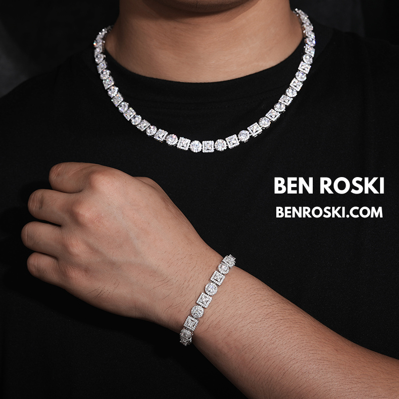 Moissanite Cluster Link Chain Sterling Silver | GRA Certified