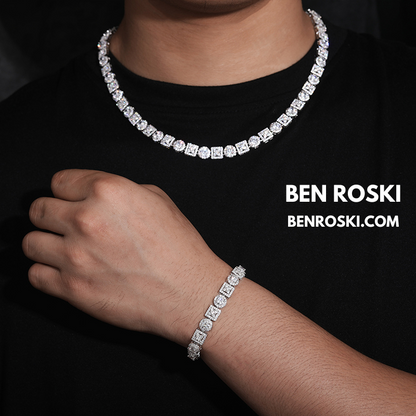 Moissanite Cluster Link Chain Sterling Silver | GRA Certified