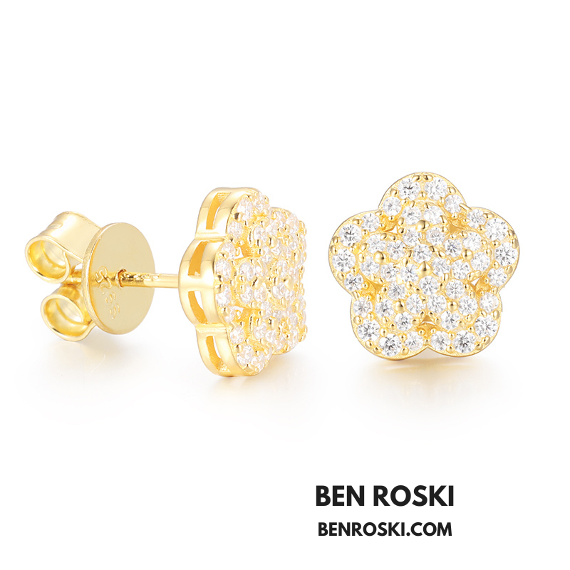 Flower Cluster Stud Earrings Sterling Silver, Gold, or Rose Gold Plated | VVS Moissanite | GRA Certified