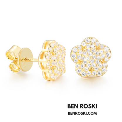 Flower Cluster Stud Earrings Sterling Silver, Gold, or Rose Gold Plated | VVS Moissanite | GRA Certified