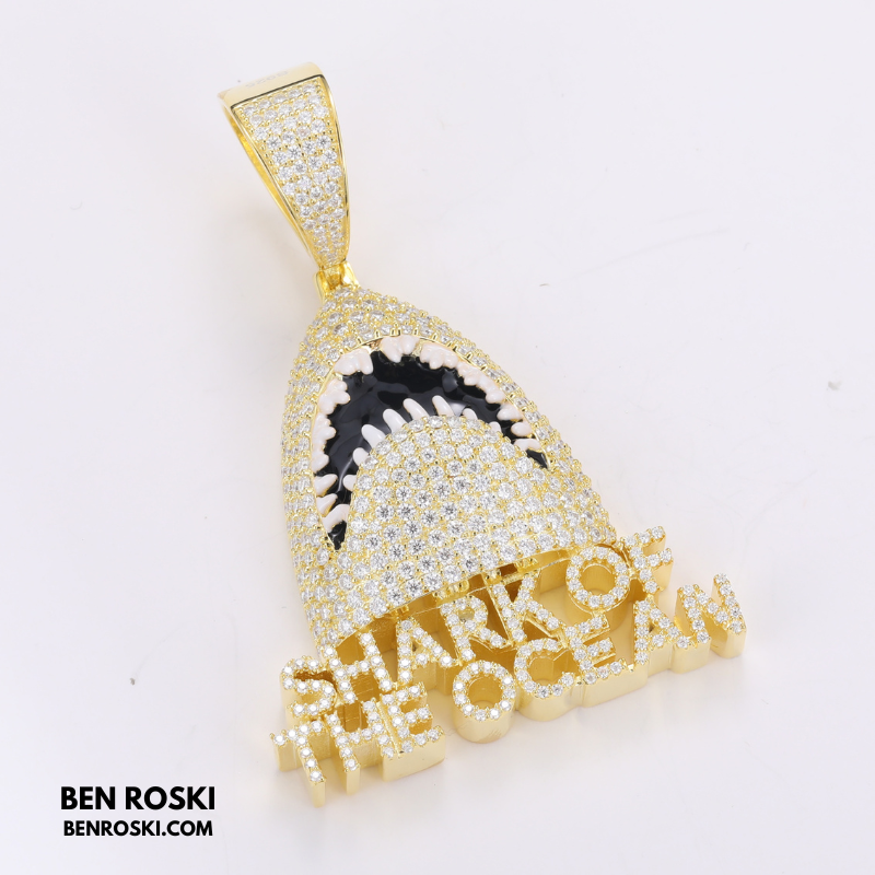 Shark of the Ocean Pendant Sterling Silver, Gold & Rose Gold Plated | VVS Moissanite | GRA Certified