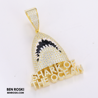 Shark of the Ocean Pendant Sterling Silver, Gold & Rose Gold Plated | VVS Moissanite | GRA Certified