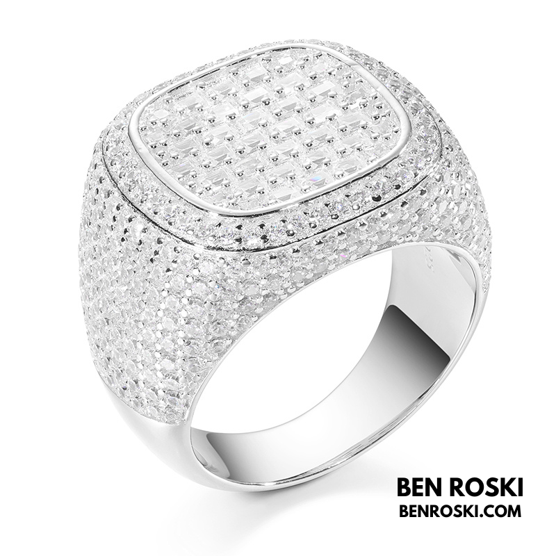Iced-Out Moissanite Square Cluster Ring Sterling Silver, Gold & Rose Gold | GRA Certified