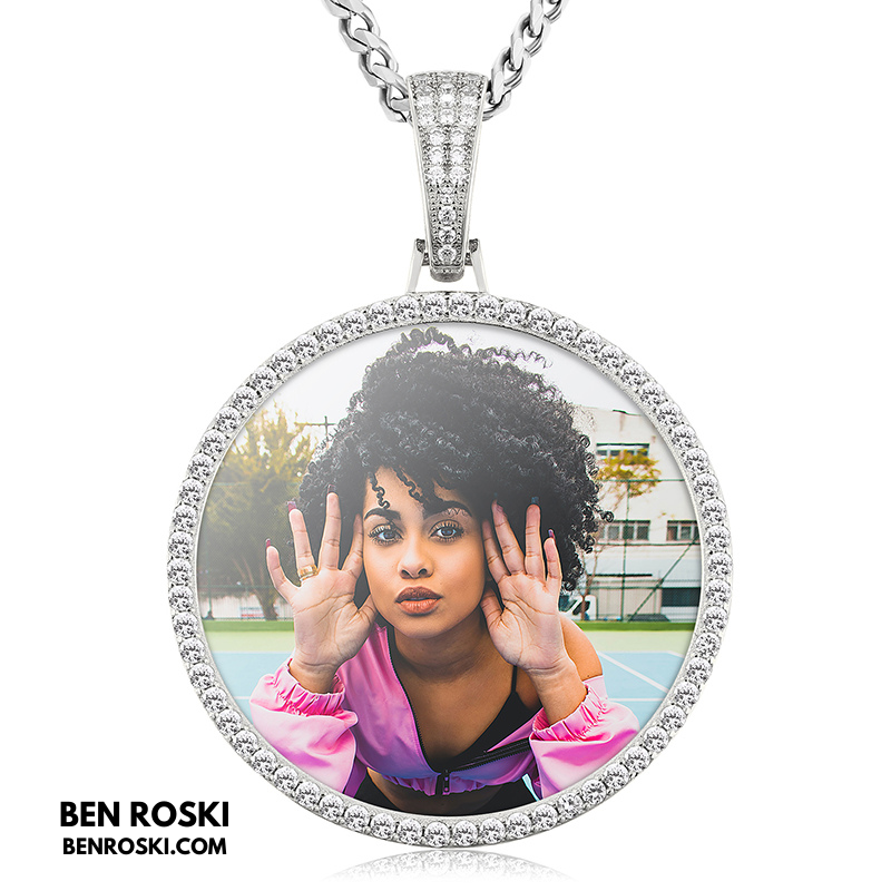 Custom Photo Round Pendant Sterling Silver or Gold & Rose Gold Plated | Moissanite | GRA Certified