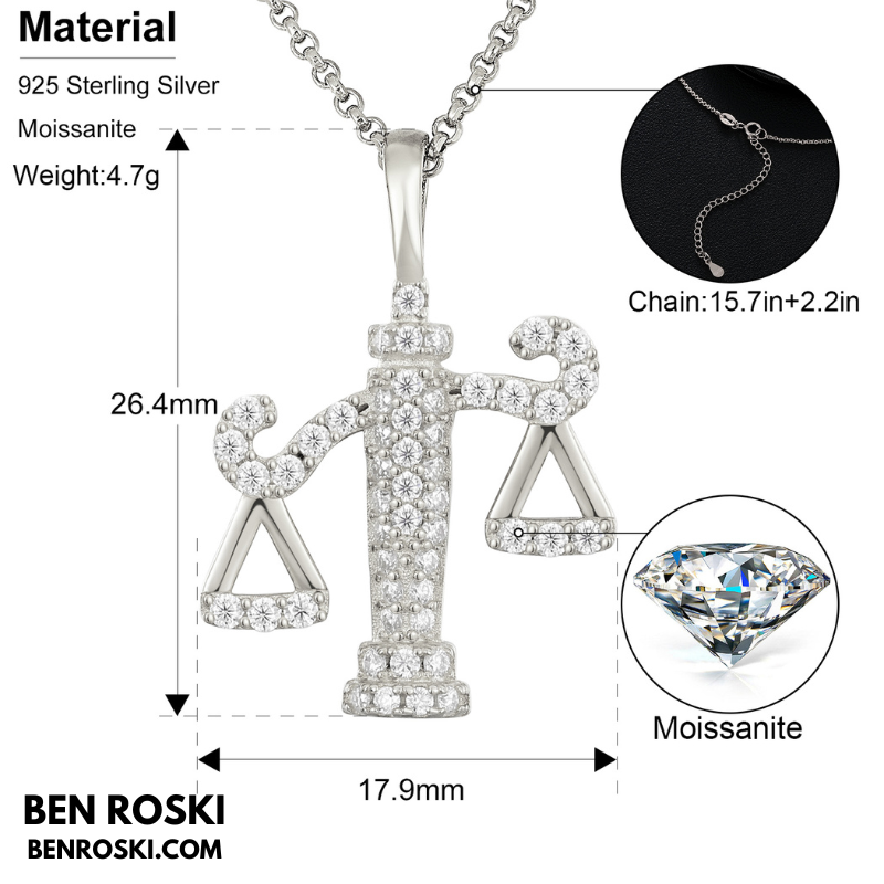 Scales of Justice Pendant Sterling Silver, Gold, or Rose Gold | VVS Moissanite | GRA Certified