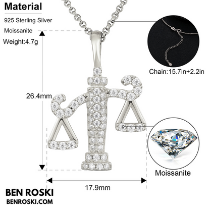 Scales of Justice Pendant Sterling Silver, Gold, or Rose Gold | VVS Moissanite | GRA Certified