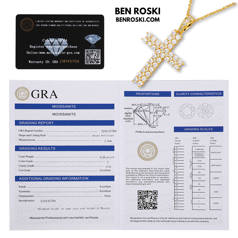 Moissanite Cross Pendant Necklace Sterling Silver, Gold & Rose Gold Plated | VVS Moissanite | GRA Certified