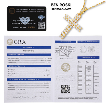 Moissanite Cross Pendant Necklace Sterling Silver, Gold & Rose Gold Plated | VVS Moissanite | GRA Certified