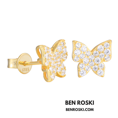 Butterfly Stud Earrings Sterling Silver, Gold, or Rose Gold | VVS Moissanite | GRA Certified